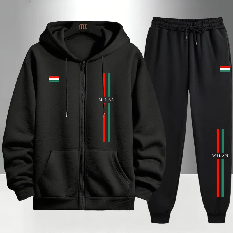Mens Fashion Urban - 2026 Italy Printed Men's Set Zipper
