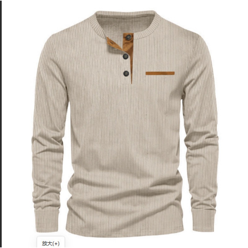 Men'S Fashion 2025 - Men's Corduroy Henley Neck Long Sleeve