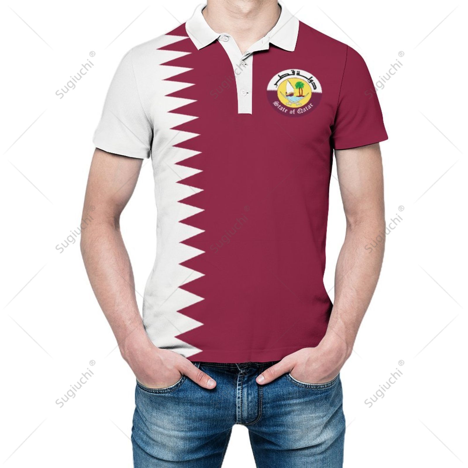 Unisex Polo Shirt Qatar Flag 3 - đánh giá và giá Men'S Fashion Qatar